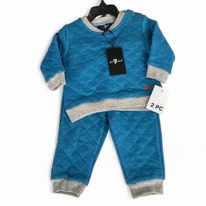 7 For All Mankind Baby Boy Deep Blue/Gray 2-piece Cozy Jogger Set 3-6 Months NWT